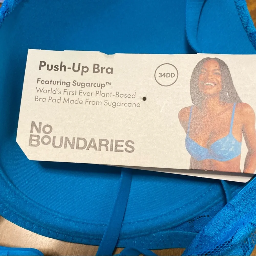 No Boundaries‎ Blue Lace Underwire Bra Size 34DD Push Up New